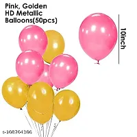 Happy Birthday Banner For Decoration Kit  52 Pcs Combo Set   Pink Happy Birthday Banner  Pink Curtain Foil  Metallic Golden and Pink Latex Balloons-thumb2