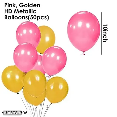 Happy Birthday Banner For Decoration Kit  52 Pcs Combo Set   Pink Happy Birthday Banner  Pink Curtain Foil  Metallic Golden and Pink Latex Balloons-thumb3