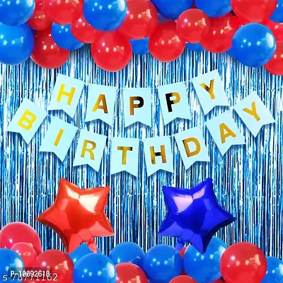 Happy Birthday Decorations For Boys   Blue Red Colour Birthday Balloons For Decoration Kit  Foil Curtain  Star Foil Balloon   Happy Birthday Banner For Kids Bday  Baloons For Decor 34Pcs-thumb0