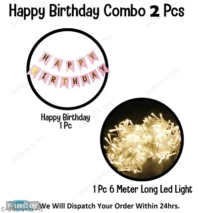 Happy Birthday Decoration  Birthday Decorations  Birthday Ka Saman  Pink Happy Birthday Banner with White Warm Led String Light Set of 2 for Boys  Kids  Birthday Party Decorations Indoor Outdoor Party-thumb2