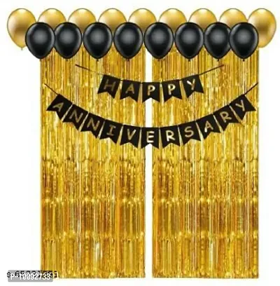 Solid Anniversary Amazing Decoration balloon Black Happy Anniversary Banner  And Golden Foil Curtain  Black and Golden Metallic Balloon  (Black  Gold  Pack of 33)