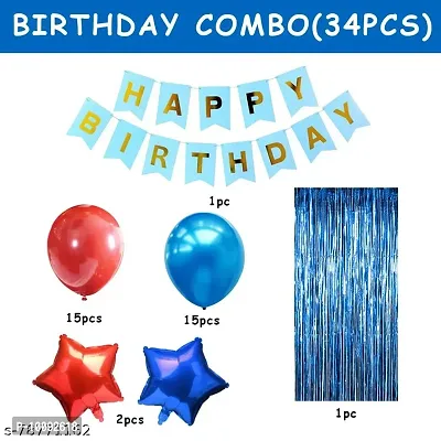 Happy Birthday Decorations For Boys   Blue Red Colour Birthday Balloons For Decoration Kit  Foil Curtain  Star Foil Balloon   Happy Birthday Banner For Kids Bday  Baloons For Decor 34Pcs-thumb2