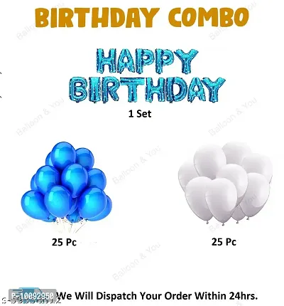 Happy Birthday Decoration  Birthday Decorations  Birthday Ka Saman  63PCS Blue Happy Birthday Letters Foil Balloon Set Decoration Combo with 50 Metallic Balloon  Boys Birthday Decoration for Birthday Celebration-thumb2