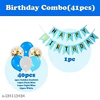 Blue Happy Birthday Decoration Items 41pcs Set Combo Banner Balloon Metallic Confetti For Boys  12pcs deep blue  12pcs light blue  12pcs white and 4pcs golden confetti.  birthday decoration items for husband  wife  girlfriend or boyfriend or any adult.-thumb1