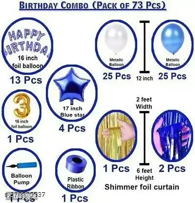 Boy girl third 3rd happy birthday BLUE combo kit for decorations (Set of 73)-thumb2