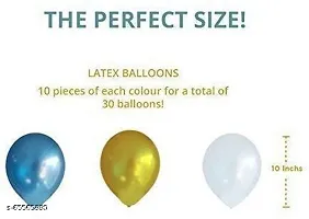 BALLOONS Happy Birthday Banner  Blue   2pcs Gold Fringe Curtains   30pcs Blue  Gold  White Metallic Balloons Combo-thumb2