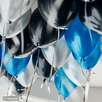 45 Pcs Combo  Blue  Black and Silver Metallic Balloons with Air Pump   Happy Birthday Letter Foil   Glue Dot| Birthday Decorations Kit Balloon&nbsp;&nbsp;(Black  Silver  Blue  Pack of 45)-thumb3