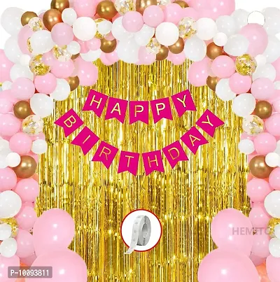 34Pcs Pink Golden and White Birthday Balloons Combo for Kids Or Birthday Decoration Items for Girls&nbsp;&nbsp;(Set of 34)