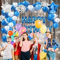 Happy Birthday Decoration Set 75pc with Happy Birthday Foil Blue Color  Metallic   Confetti Balloon  Star Foil Balloon  Balloon Arch  Fairy Light   Ribbon is Decoration Combo Pack-thumb2