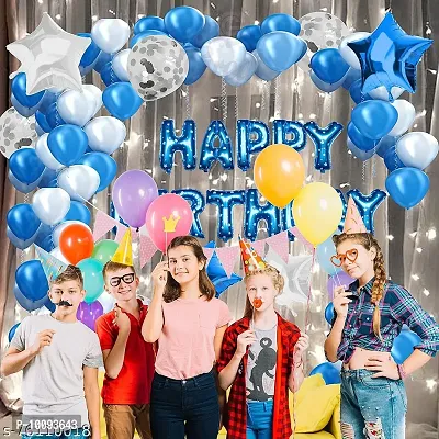 Happy Birthday Decoration Set 75pc with Happy Birthday Foil Blue Color  Metallic   Confetti Balloon  Star Foil Balloon  Balloon Arch  Fairy Light   Ribbon is Decoration Combo Pack-thumb3