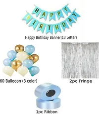 Happy Birthday Banner Blue 76pc Set with Blue Birthday Banner  60 Metallic Balloon   2 Silver Fringe  1pc Ribbon for Birthday Party Decoration | Birthday Decoration Items For Boys  Adults&nbsp;&nbsp;(Set of 64)-thumb1
