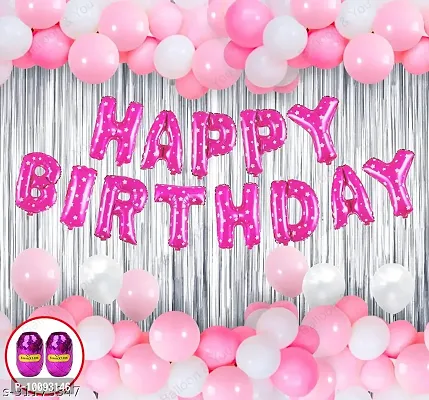 Happy Birthday Decorations For Girls Combo Set  Pink White Metallic Balloons With foil curtain  Happy Birthday Letter Foil Balloon  Ribbon &ndash; Girls  Women  1st  2nd  3rd  4  5 6th &ndash; 45Pcs-thumb0