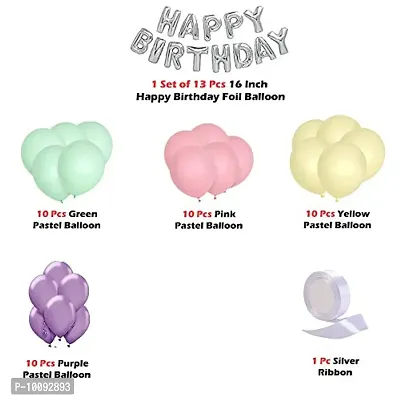 Silver Happy Birthday Balloon Decoration Kit Items   Combo 54 Pcs   Happy Birthday Foil and Multi Color Pastel Balloons-thumb2
