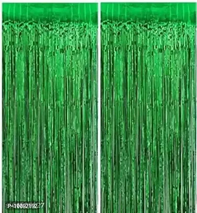 BALLOONS Metallic Fringe Foil Curtain (Green   Pack of 2) 3ft &times; 6ft for Birthday | Wedding | Anniversary Decoration Party  (Green)-thumb0