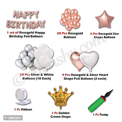 Happy Birthday Kit   Rose Gold   64 Pcs Combo   with Pump  Crown Balloon  Heart Balloons and more-thumb2