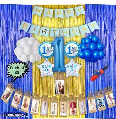 Solid Baby boy first 1st happy birthday room my happy birthday combo decoration kitt 1 packet wall party decorations combo kit pack blue color theme (Set of 85) Balloon (blue  Pack of 85) Letter Balloon (Blue  White  Pack of 85)