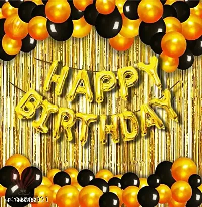 Happy Birthday Golden Foil Letter Balloons(13 foil latter 1 pack)With 30 Pic Black Gold Balloons And 2 Pcs Golden Metallic Fringe Shiny Curtains(Pack Of 45)-thumb0