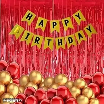 BALLOONS Solid Solid Happy Birthday Gold Foil Set with 30 HD Metallic Balloons Kit with Curtains Balloon Balloon  (Multicolor  Pack of 49)-thumb0