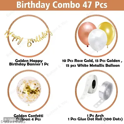 Rose Gold Birthday Decoration Items Combo Set For Girls Kids Wife &ndash; Happy Birthday Banner  Metallic Balloons  Glue Dot Arch Strip  For Birthday Decorations Celebrations &ndash; 47Pcs-thumb2