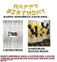 HAPPY BIRTHDAY GOLD 13 LETTER FOIL 2 SILVER CURTAIN 30 GOLD BLACK MATTALIC BALLON PACK OF 45-thumb1