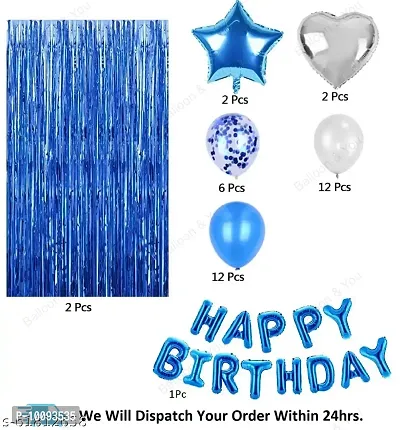 Birthday Decorations  Birthday Ka Saman  Blue Birthday Party Decorations Set with Balloon Table Stand  Blue Happy Birthday Balloons Banner  Blue Foil Fringe Curtain for Birthday Party-thumb2