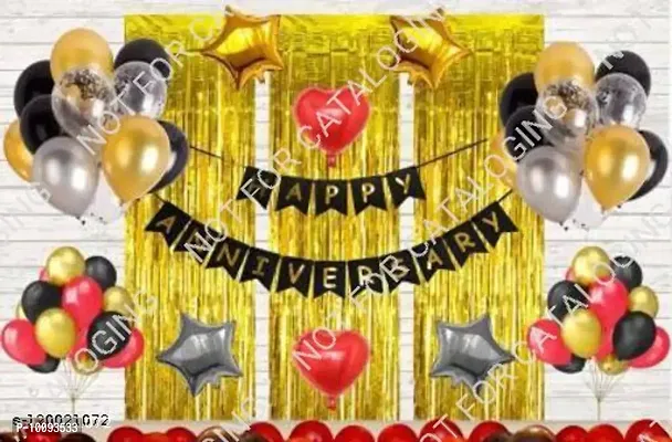 SOLID BALLOONS Solid Happy Anniversary Decoration Kit   Home Bedroom Decorations 70Pcs Kit   Banner  Heart Foil Balloon  Curtain  Metallic Balloons   Husband Wife 1st  25th 50th Wedding Anniversary Set Combo Balloon (Multicolor  Pack Of 70)-thumb0