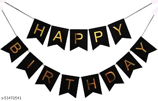 Happy Birthday Banner For Decoration Kit   35 Pcs Combo Set   Black Happy Birthday Banner  Golden Curtain and Red Star Foil with HD Metallic Red and Black Latex Balloons-thumb1