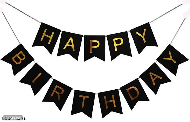 Happy Birthday Banner For Decoration Kit   35 Pcs Combo Set   Black Happy Birthday Banner  Golden Curtain and Red Star Foil with HD Metallic Red and Black Latex Balloons-thumb2