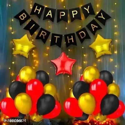 Solid Happy Birthday Balloon Set Of 35 Balloons 1 Happy Birthday Black Paper Banner 1 Light 2 Gold Star Foil Balloon 18  1 Red Star Foil Balloon 18  30 Red Gold Black Metallic balloon For Birthday Decoration