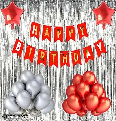 birthday decoration ballon happy birthday red benner 2 red star 2 silver curtain 30 red silver