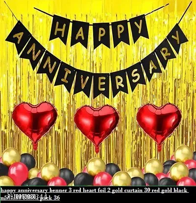 happy anniversary benner 3 red heart foil 2 gold curtain 30 red gold black mattalic ballon pack 36-thumb2