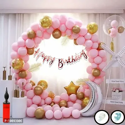Pink  Chrome Balloons with Banner Arc Glue Dot|Baby Birthday Decoration Combo