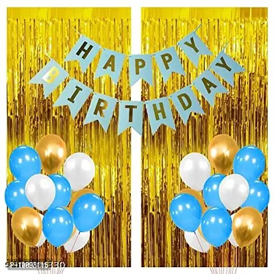 Blue White and Golden Birthday Balloons Combo Set Rubber  64Pcs For Kids Or boys Birthday Decoration Items-thumb0