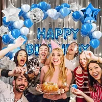 Happy Birthday Decoration Set 75pc with Happy Birthday Foil Blue Color  Metallic   Confetti Balloon  Star Foil Balloon  Balloon Arch  Fairy Light   Ribbon is Decoration Combo Pack-thumb3