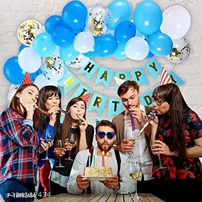 Blue Happy Birthday Decoration Items 41pcs Set Combo Banner Balloon Metallic Confetti For Boys  12pcs deep blue  12pcs light blue  12pcs white and 4pcs golden confetti.  birthday decoration items for husband  wife  girlfriend or boyfriend or any adult.-thumb4