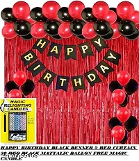 FREE MAGIC CANDLE HAPPY BIRTHDAY BLACK BANNER   30 PCS RED BLACK BALLOON 2 PCS RED FOIL CURTIAN-thumb1