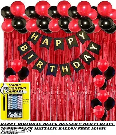 FREE MAGIC CANDLE HAPPY BIRTHDAY BLACK BANNER   30 PCS RED BLACK BALLOON 2 PCS RED FOIL CURTIAN-thumb2