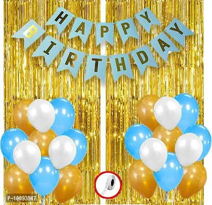 64 Pcs Blue White and Golden Birthday Balloons Combo Set For Kids Or boys Birthday Decoration Items Balloon&nbsp;&nbsp;(Gold  Blue  White  Pack of 64)