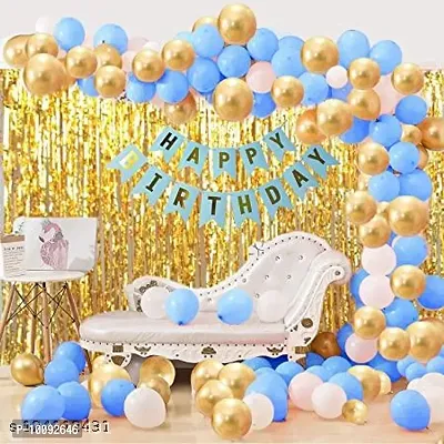 Pack of 33Pcs   10 Blue Balloon  10White Balloon and 10 Golden Balloon  Birthday Balloons Combo for Kids Or Boys Birthday Decoration Items  Perfect as a gold  blue and silver party backdrop for birthday wedding baby showers  graduations-thumb0