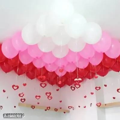 BALLOONS Solid 100 piece metallic Balloon  Pink White Red Balloon(pack of 100) Balloon  (Red  Pink  White  Pack of 100)