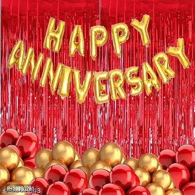 Anniversary Decoration For Home Kit with Happy Anniversary Banner  Curtains   Heart Foil with HD Metallic Balloons Decoration Kit Set Decorations Items Combo-thumb0