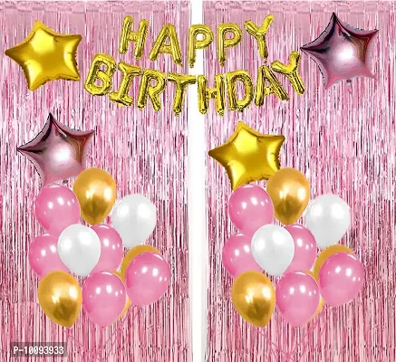 Pink White Gold Balloon Banner with Foil Curtain Stars for girls Kids&nbsp;&nbsp;(Set of 52)