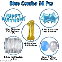 Birthday Decoration kit for 1st Birthday Boys 56Pcs with Foil Curtain   Bday Supplies Items with Blue HBD foil Balloon  Number Foil Baloons 1st Birth Day Props for Kids  Baby Newborn Gifts Set-thumb1