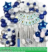 blue happy birthday benner   2pcs 10inch blue star foil balloon  2pc silver foil curtain  20pcs dark blue metallic  20pcs white metallic  10pcs silver metallic  3pcs silver confetti  1pc hand balloon pump  1pc glue dot and 1pc 5mtr arch roll.-thumb1