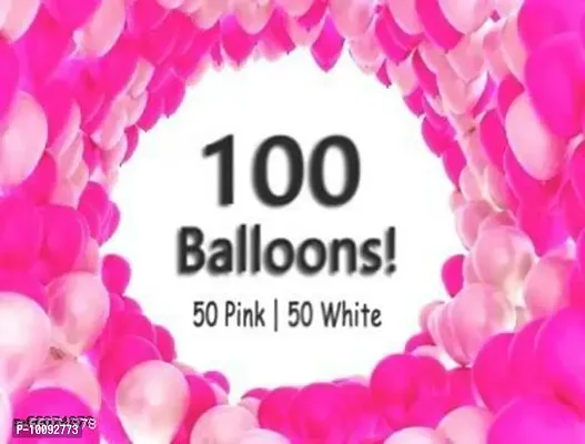 BALLOONS Solid Balloon 100 Balloon  (White  Pink  Pack of 100) Party Items