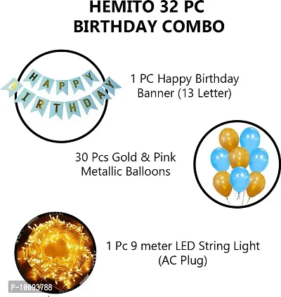 Birthday Decoration Items Kit  32Pcs Birthday Banner Blue Balloon with Led Light for Kids  Husband Girls Boys Bday Decorations Items with String Fairy Lights&nbsp;&nbsp;(Set of 32)-thumb2