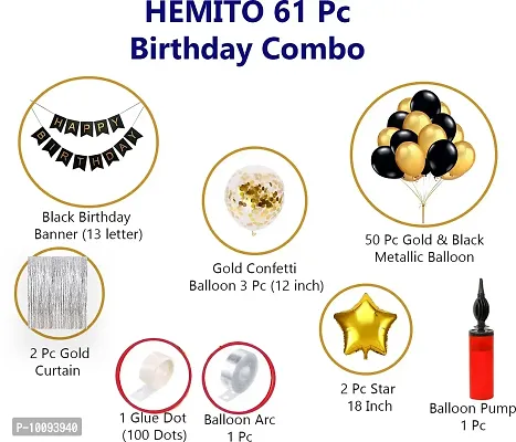 Happy Birthday Decoration Kit Combo 61Pcs for Black and Golden HBD Letter Star Foil Balloons with balloon hand pump for Kids boy Girl Adults 40th 50th 60th Theme D&eacute;cor Happy Birthday Decoration Items Set-thumb2