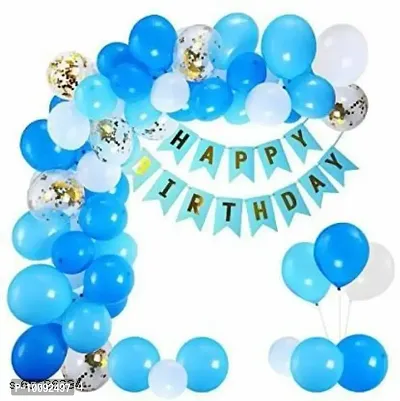 Solid Blue Happy Birthday Decoration Items 41pcs Set Combo Banner Balloon Metallic Confetti For Boys Balloon Bouquet  (Blue  Pack of 41)