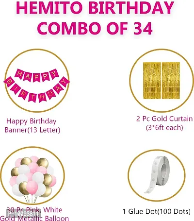 34Pcs Pink Golden and White Birthday Balloons Combo for Kids Or Birthday Decoration Items for Girls&nbsp;&nbsp;(Set of 34)-thumb2
