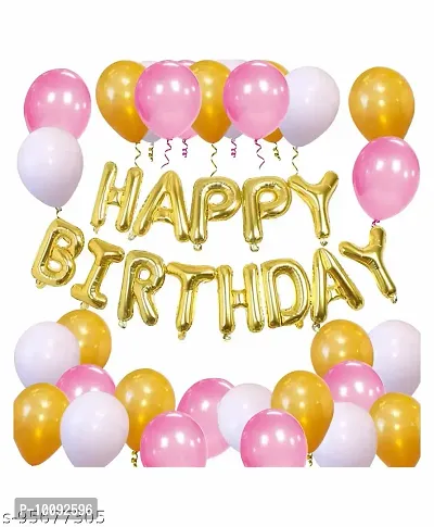 Complete Birthday Decoration Item Includes  30 Balloons (Pink  White  Gold)  Gold Happy Birthday Foil Set  Set of 43  for Birthday Decoration  Party Decoration  Party Decoration for Boy  Girl for Everyone.-thumb0